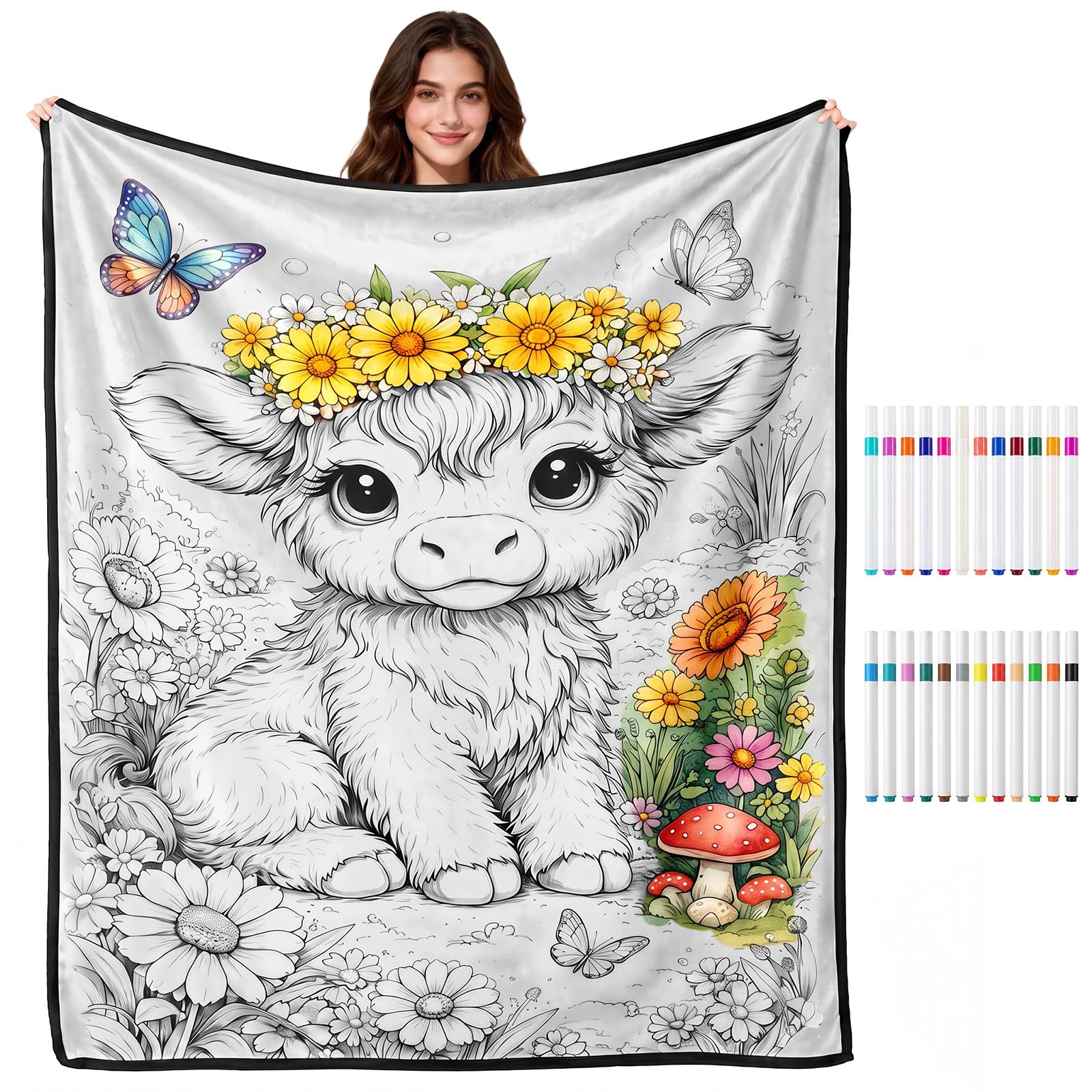 2027 NEW DIY Colouring Blanket for Adults with 24 Colour Markers,150x127cm