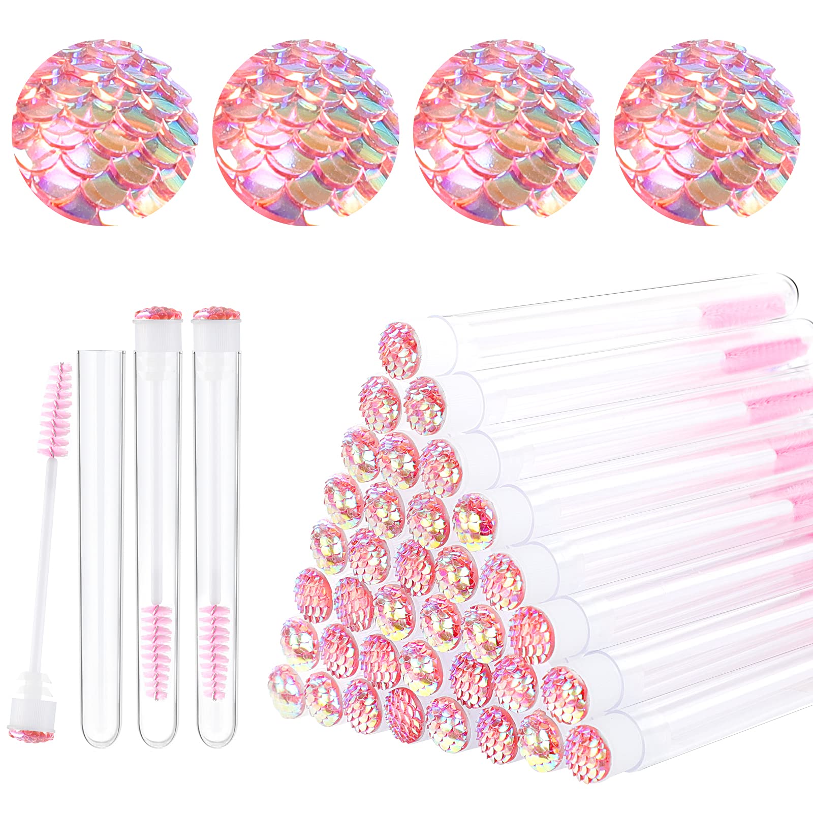 Dming 20 Pieces Disposable Mascara Brushes Eyelash Brush Lash Wand Diamond Mascara Wands with Tube Makeup Tool Lash Spoolies Sanitary Brushes Lash