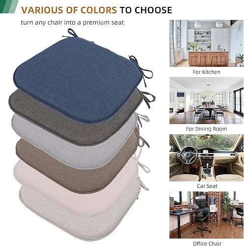 Miniatura 5 de Cojines para sillas de interior azul marino, 17 x 16 pulgadas, juego de 2, almohadillas de espuma de alta densidad con lazos y respaldo