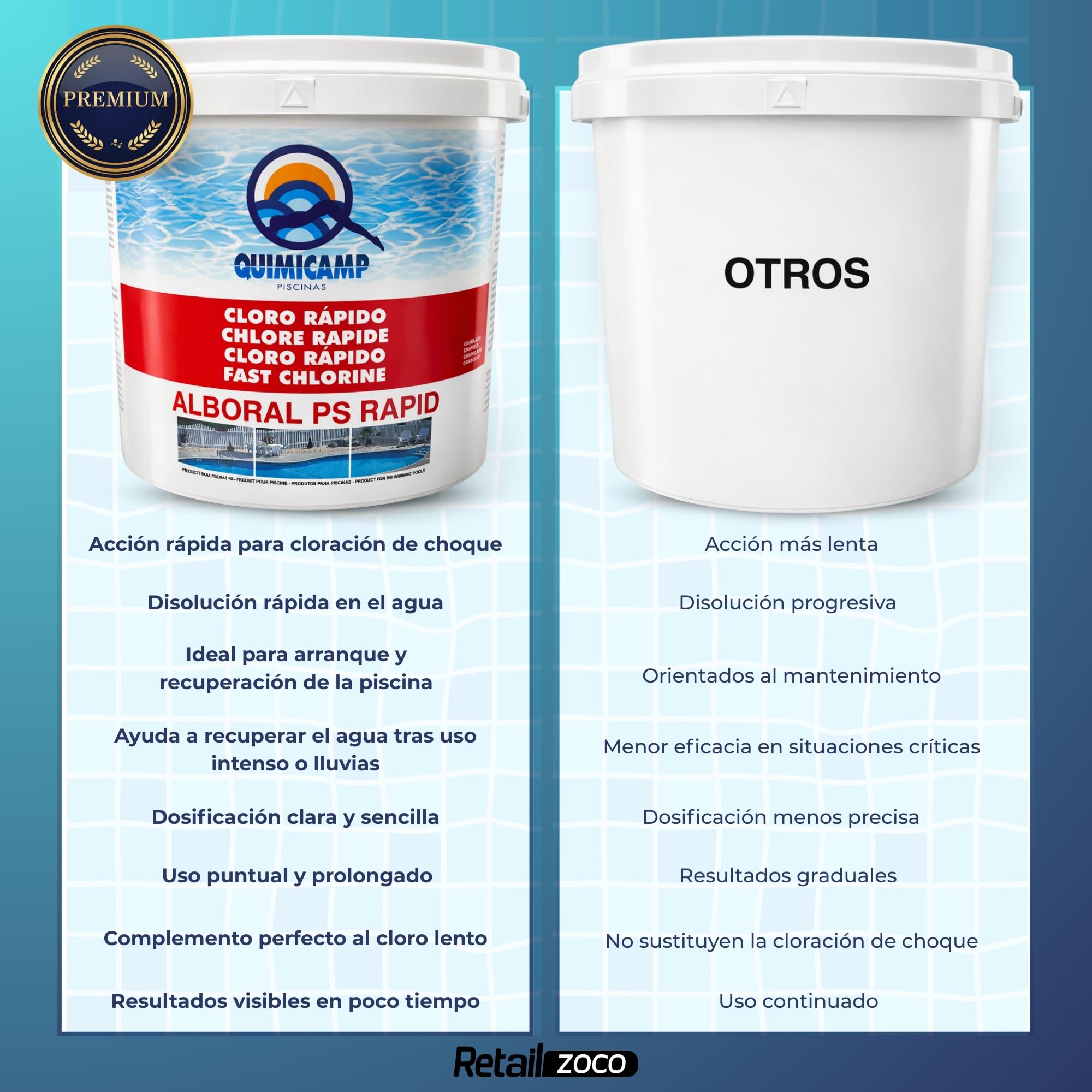 Cloro Choque Accion Rapida, Recuperador Agua Piscina deteriorada, Tratamiento Inicial de la Piscina, Fabricado en España, Forma del Producto Granular, Contiene 5 Kg — view 6