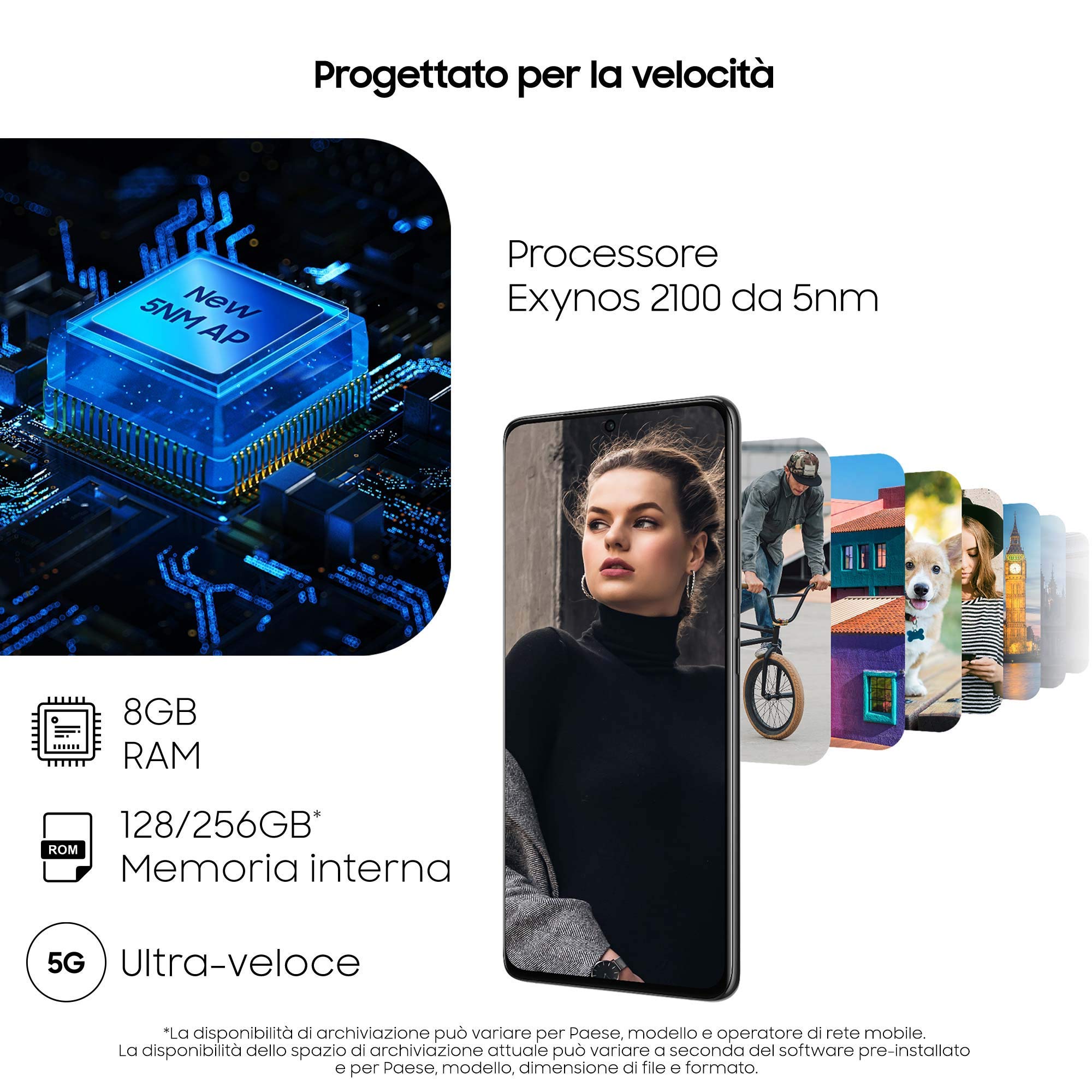 Samsung Smartphone Galaxy S21 5G, Caricatore incluso, Display 6.2" Dynamic AMOLED 2X, 4 fotocamere, 128 GB, RAM 8GB, 4000mAh, Dual SIM + eSIM, (2021) [Versione Italiana], Phantom Gray