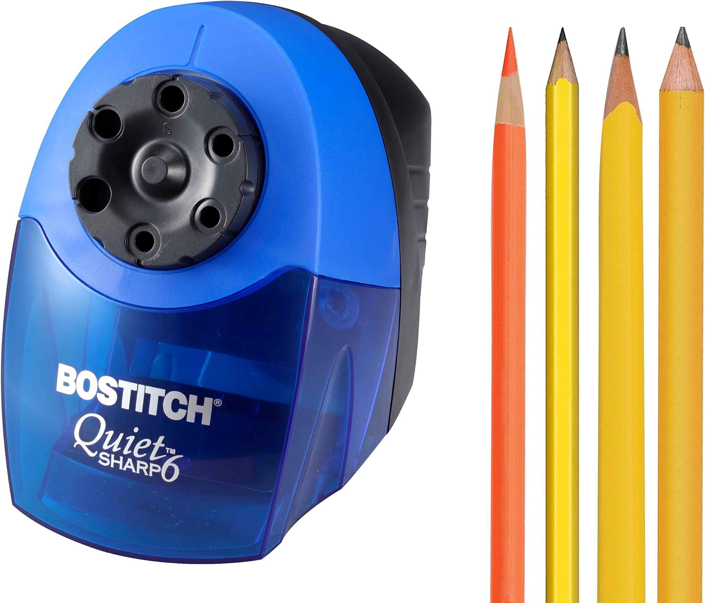 Office QuietSharp Electric Pencil Sharpener, Heavy Duty Classroom or Office Use, Size Selector with 6 Different Sizes, Blue