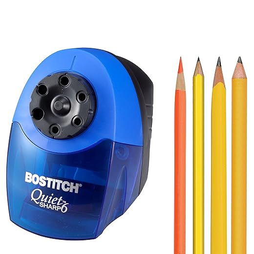 Bostitch Office QuietSharp Electric Pencil Sharpener, Heavy Duty Classroom or Office Use, Size Selector with 6 Different Sizes, Blue