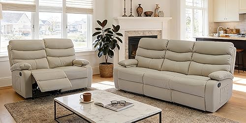 Vista 3 de Juego de sofá reclinable de cuero, sofá reclinable y sofá biplaza para sala de estar, caravana, asientos de teatro