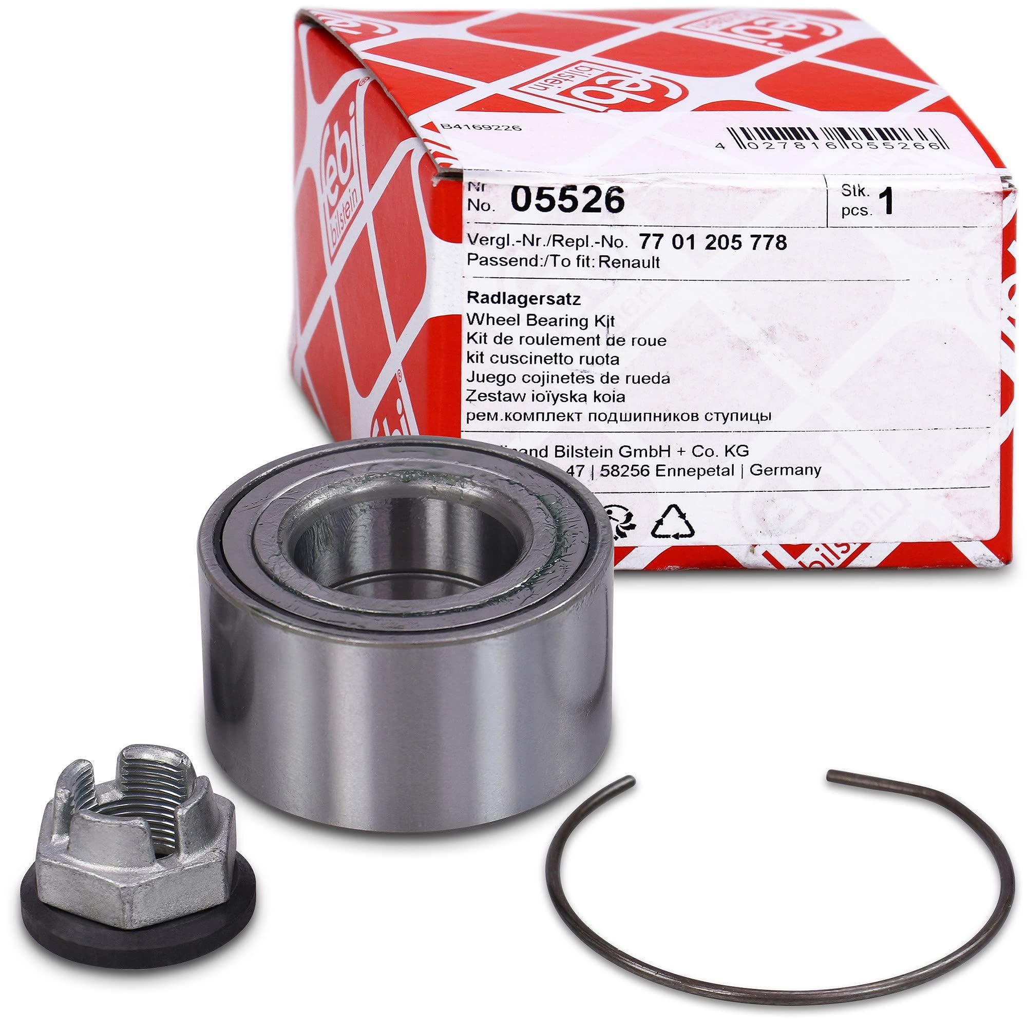 febi bilstein 05526 Radlagersatz mit Kronenmutter und Sicherungsring, 1 Stück | 05526 passend für Twingo Clio 1+2 1.2