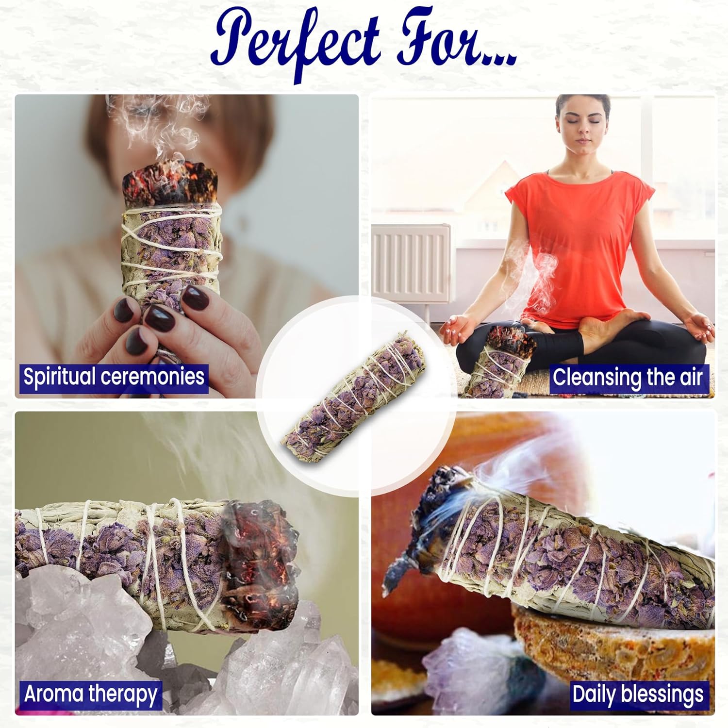 Lavender with White Sage - Bholi Sage Plus Sage Incense Sticks for Cleansing Negative Energy, Sage Sticks for House Cleansing - Lavender with White Sage Smudge Sticks Pack of 4 - Image 7