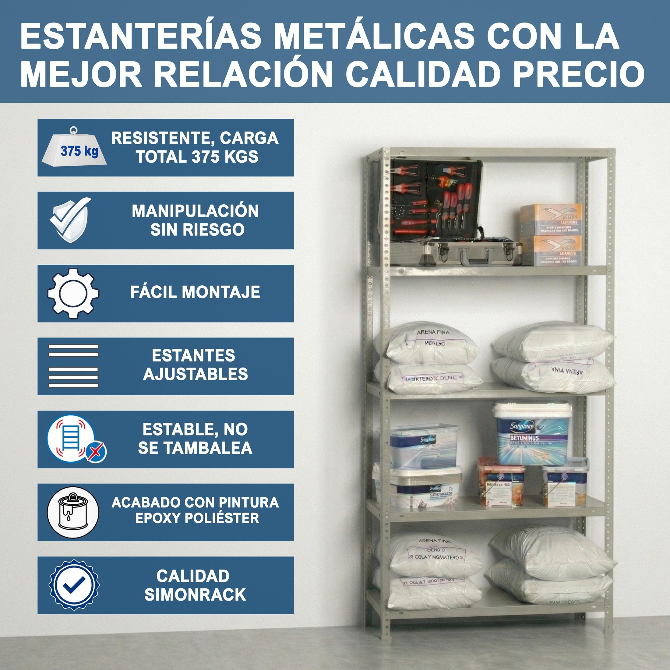 Simon Rack Estanterias Metalicas 2000x1000x300 mm, 5 Baldas Metalica, 75 kg de Punto Flexión, Estanterias Almacenaje, Galvanizado - Advantage