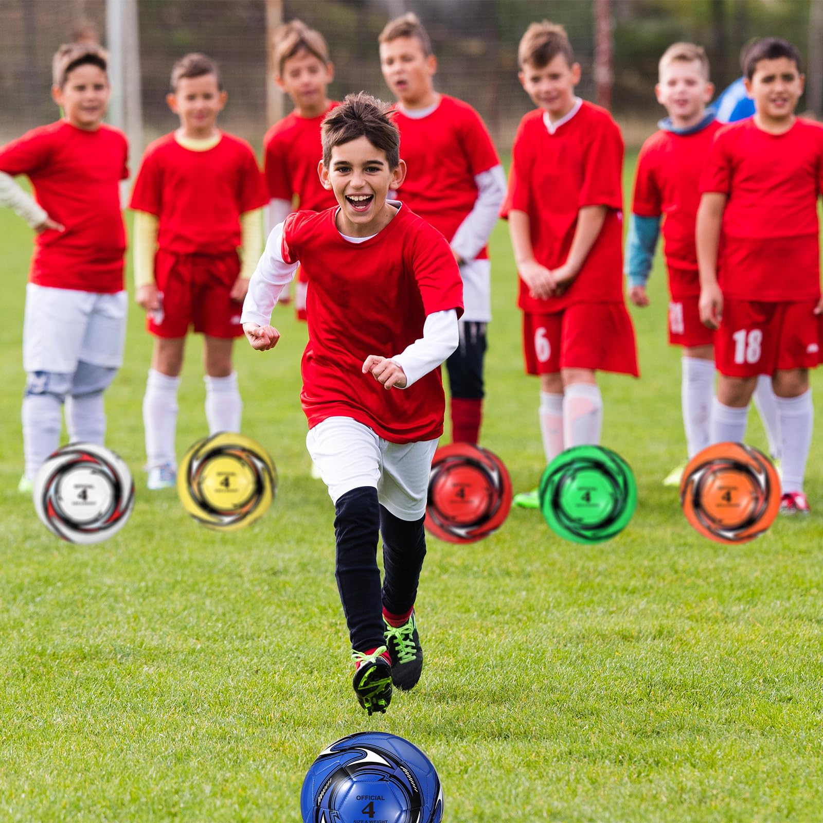 12 balones de fútbol a granel con bolsa de transporte de bomba, suministros de donación de caridad cristiana, tamaño 4 5 desinflado, para operación deportiva exterior, bola cosida a máquina de