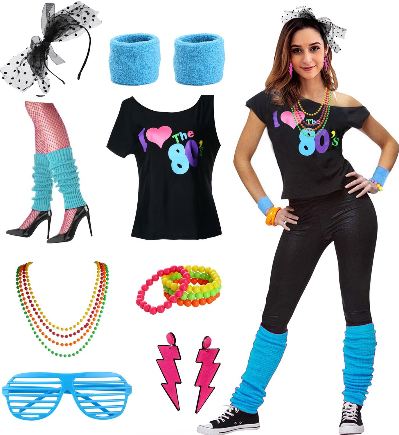 Womens I Love the 80's Disco 80s Costume Outfit Accessories