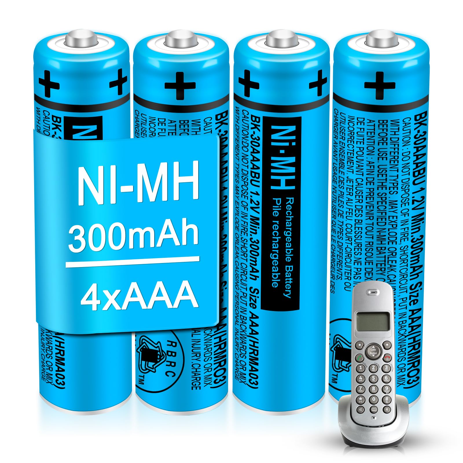 EOCIK 4 Pack BK-30AAABU NI-MH AAA Rechargeable Batteries 300mah Battery 1.2V for Panasonic Cordless Phones,Remote Controls,Electronics