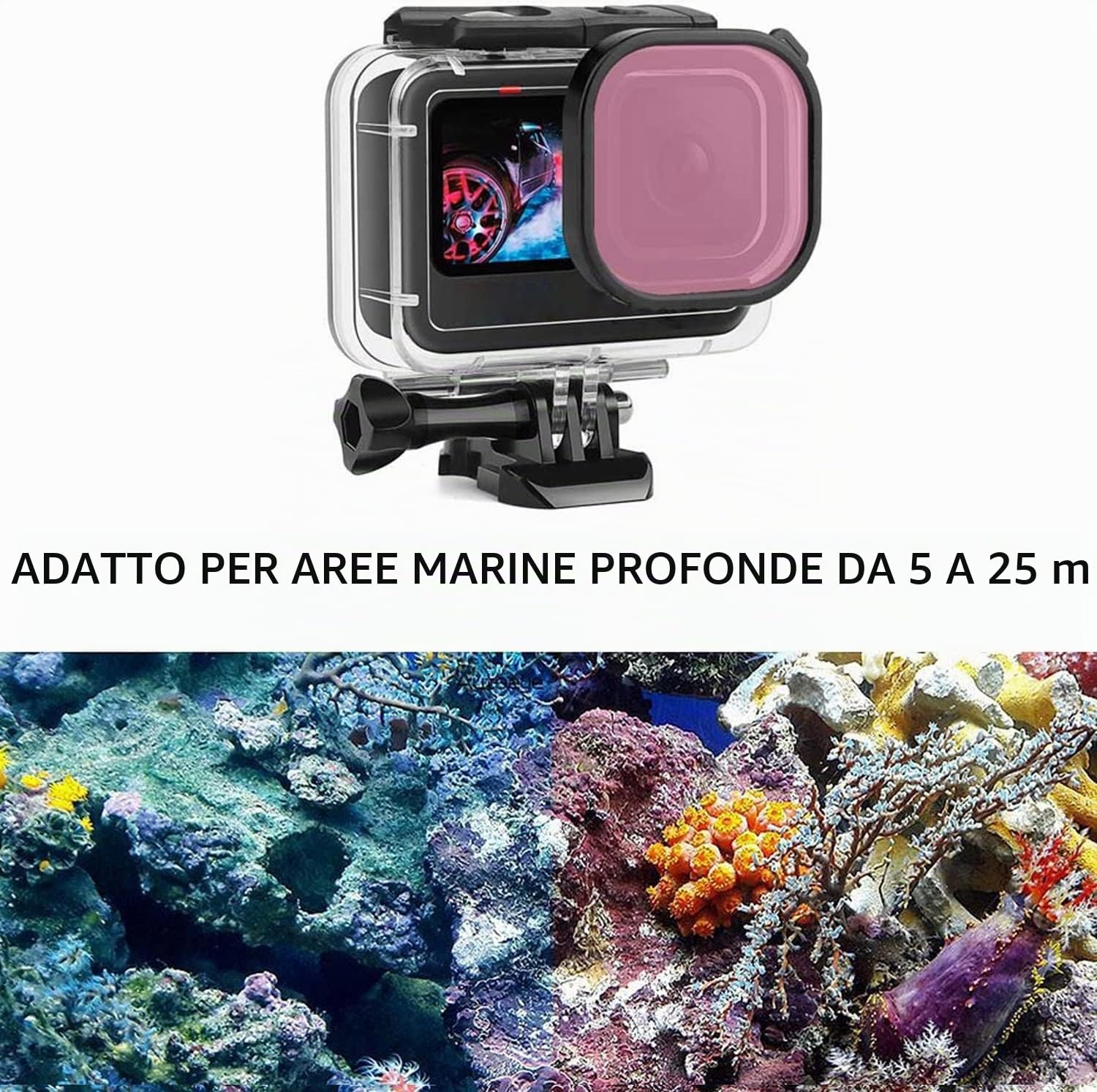 FitStill Custodia protettiva impermeabile subacquea per Go Pro Hero 7/6/5/2018, 60 m, include 3 filtri subacquei, impugnatura galleggiante, kit di accessori