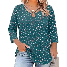 Rapbin Womens Plus Size Tops 3/4 Sleeve Shirts Summer Cut Out Ring Keyhole Neck Dressy Casual Loose Tunic Tops 1X-5X