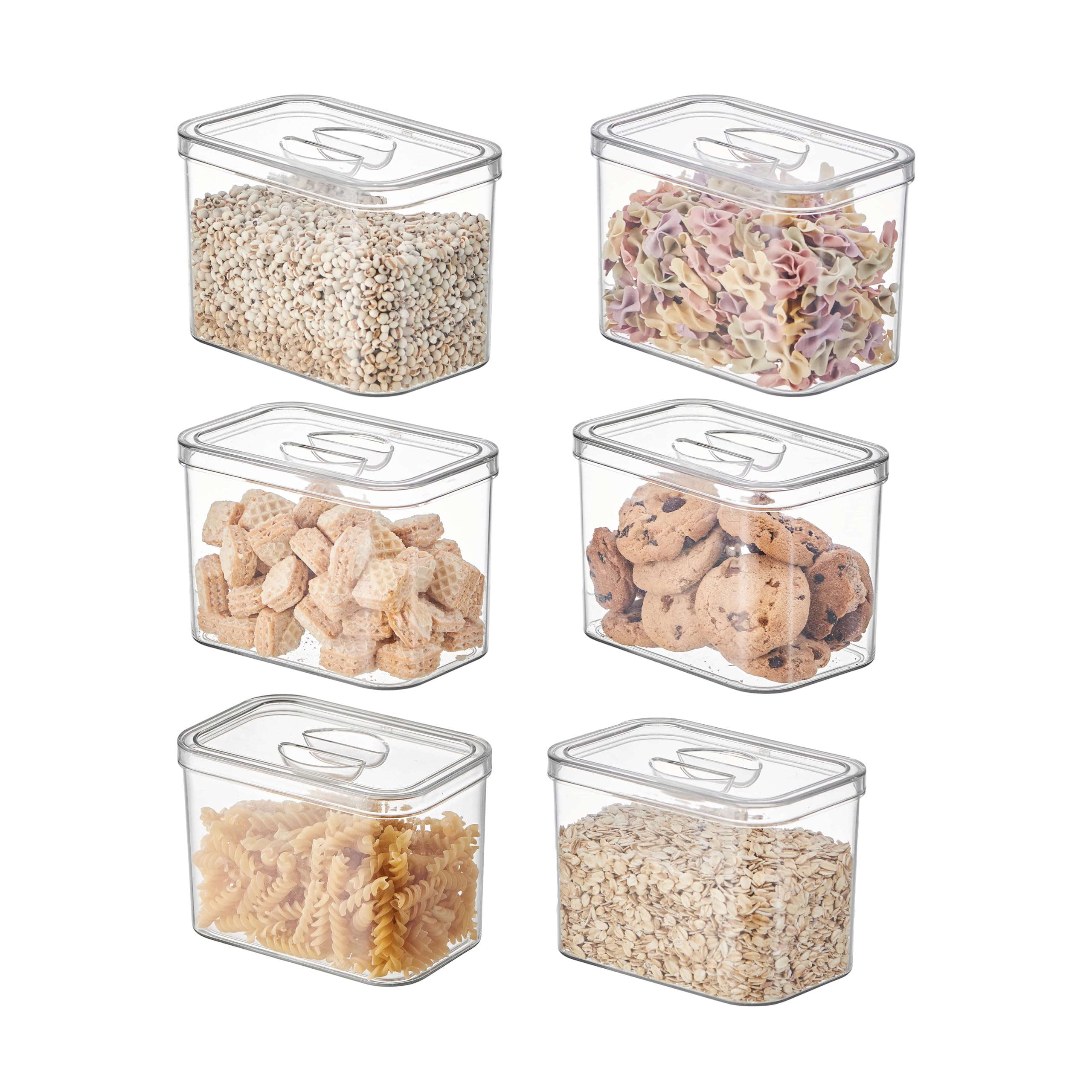 Set of 6 Clear Food Storage Containers with Snap-on Lids - BPA-Free Stackable Plastic Pantry Organiser for Coffee Beans, Pasta, Cereal, Snacks - Multipurpose Drawer Organiser for Cosmetics & Makeup