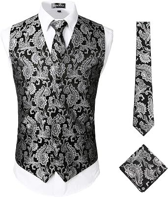 ZEROYAA Mens Classic 3pc Jacquard Paisley Vest Set