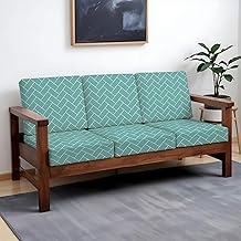 HOTKEI Pastel Green (Pack of 6) 200 GSM Fabric Wooden Sofa Seat Cover Elastic Stretchable Cushion Seat Slip Cover Protector for Wooden Sofa Set 3 Seater Antislip Full Covers for Living Room