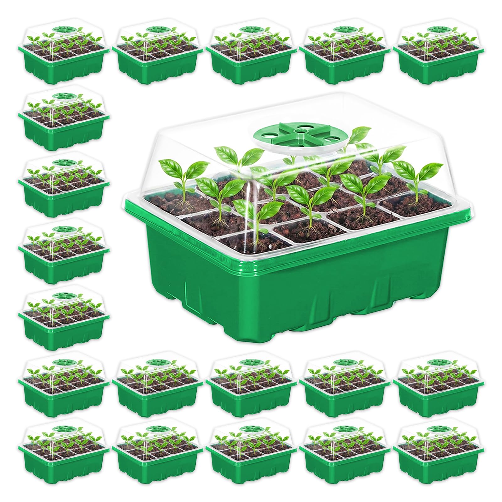 Spares2go Seed Starting Propagator Tray Garden Plant Seedling Germination Starter Grow Kit (Pack of 20, 240 Cells)
