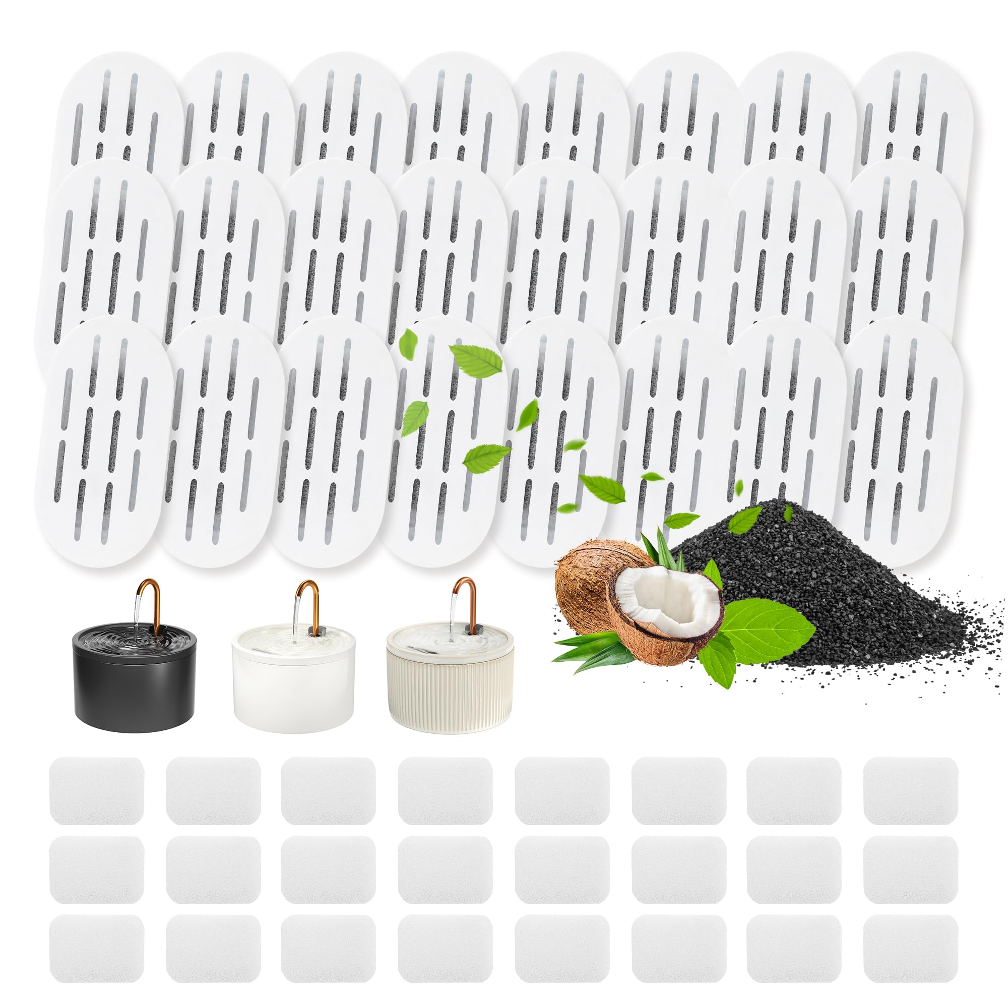 MISFANS Ceramic Cat Water Fountain Filters, 24 Pack Replacement Filters & 24 Pack Replacement Pre-Filter Sponges Set for MISFANS and Other Ceramic Pet