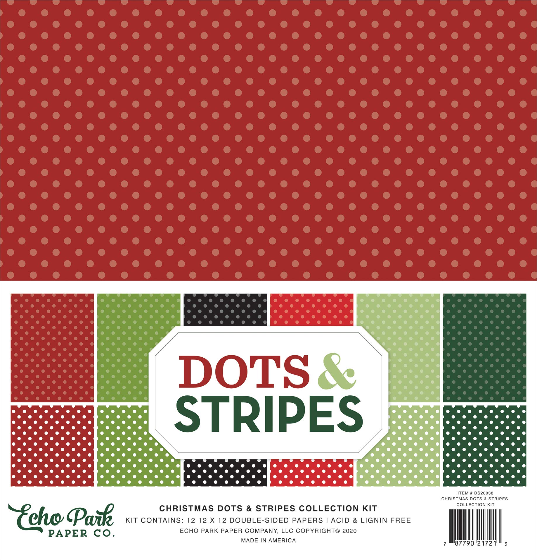 Echo Park Paper Company Dots & Stripes-Christmas Collection Kit, red, Green, Black 12-x-12-Inch