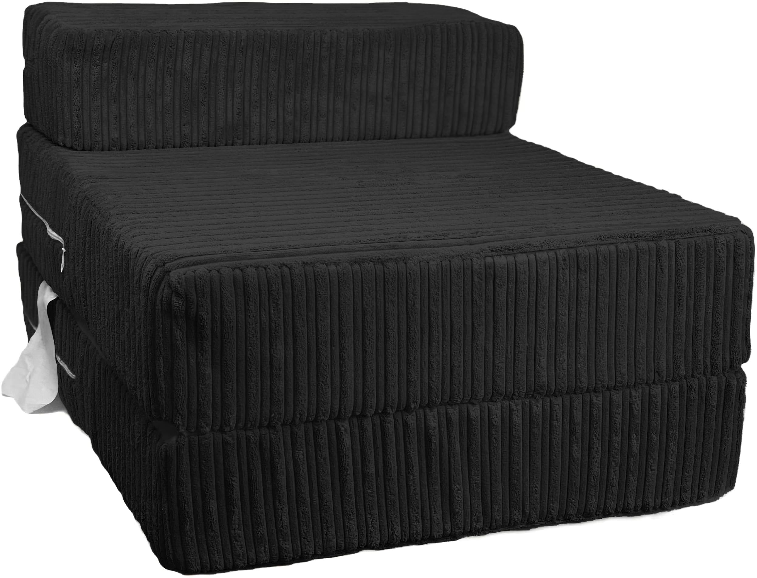 iSTYLE MODE BETTER HOME CHOICE Black Jumbo Cord Single Chair Bed Sofa Z Bed Seat Foam Fold Out Guest Futon Kids | Supreme Quality | Fire Retardant | Premium Mattress