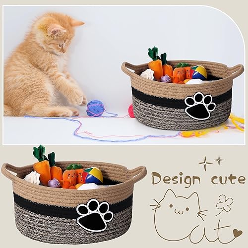 Miniatura 4 de Bonita canasta de almacenamiento para perros y gatos, con asas, cesta decorativa para regalo de juguetes de perro, 11.8 x 11.81 x 5.91 pulgadas