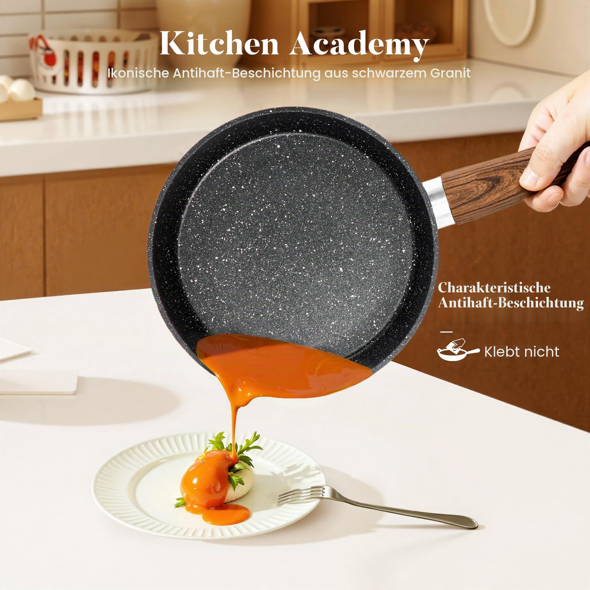 Kitchen Academy 17-teiliges Topfset Induktion, Granit Topf und Pfannenset | Antihaft-Kochpfannen für Induktions-, Gas-, Elektroherd, ungiftig, PFOA- und PFOS-frei, Schwarz