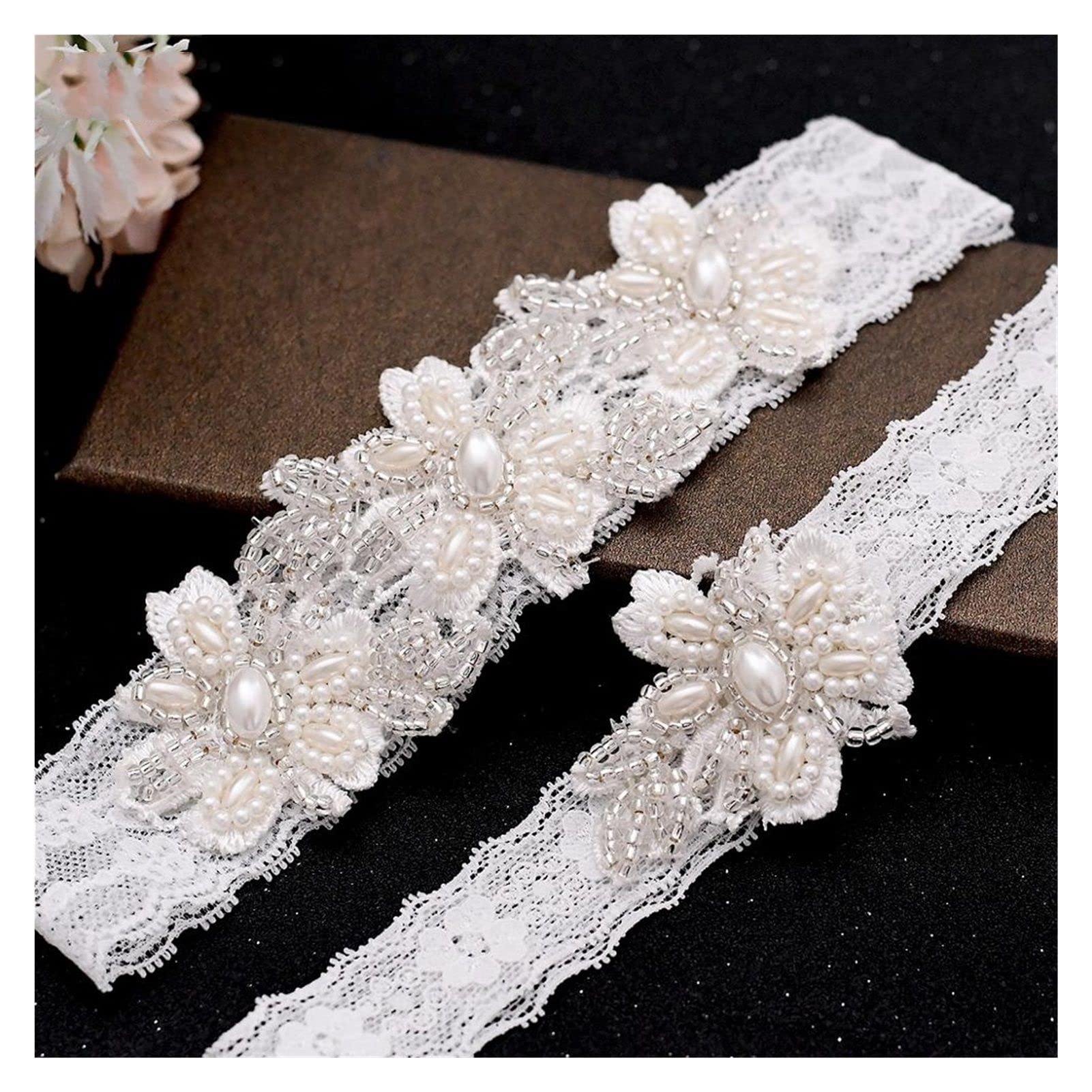 Liguero de Boda Bordado Blanco Floral Novia Sexy Muslo Encaje Pierna Lazo (Color : 1, Tamaño : Un tamaño) (1 Un tamaño) (1 Un tamaño)