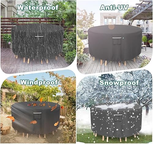 Miniatura 6 de Fundas redondas para muebles de patio, funda impermeable para mesa de exterior, resistente 500D para mesa y sillas, fundas de exterior para mesa de