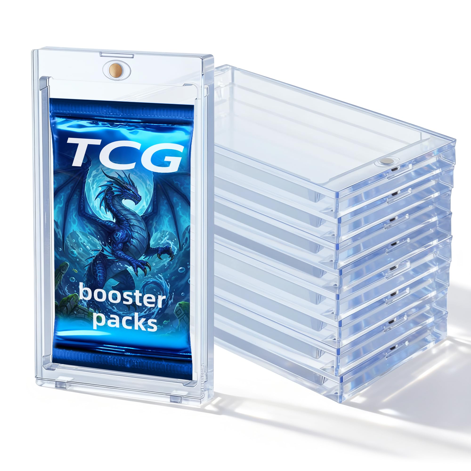 Wigearss 10 Piezas de Protección Magnética para Pokémon Booster Pack, Caja de Acrílico Transparente Magnética con Protección UV para Pokémon Booster Pack