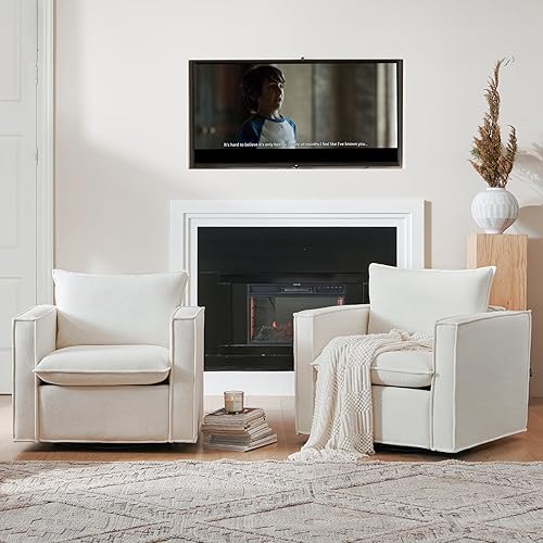 Miniatura 32 de COLAMY Juego de 2 sillas giratorias decorativas de 34 pulgadas, sillón tapizado con almohada de respaldo mullido, moderno y cómodo para dormitorio,