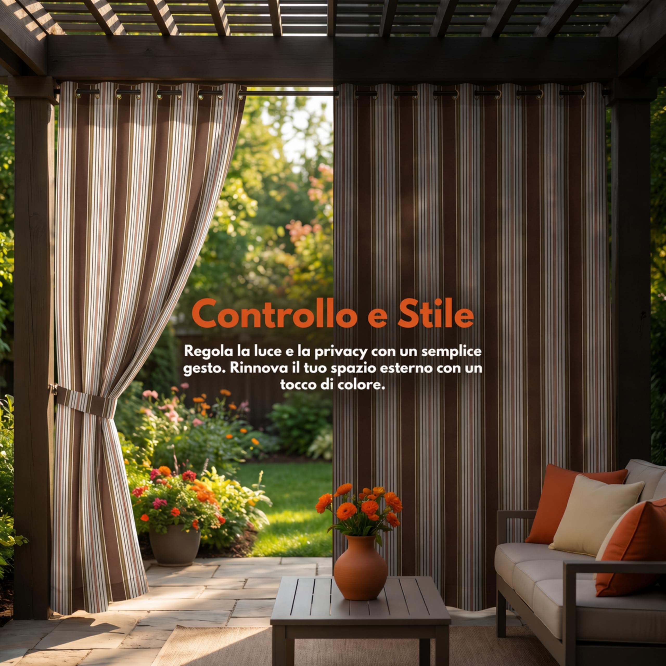Tenda da Sole a Caduta per Balcone 145x290 cm, Tenda Parasole Esterno con Strisce, Protezione UV, Marrone