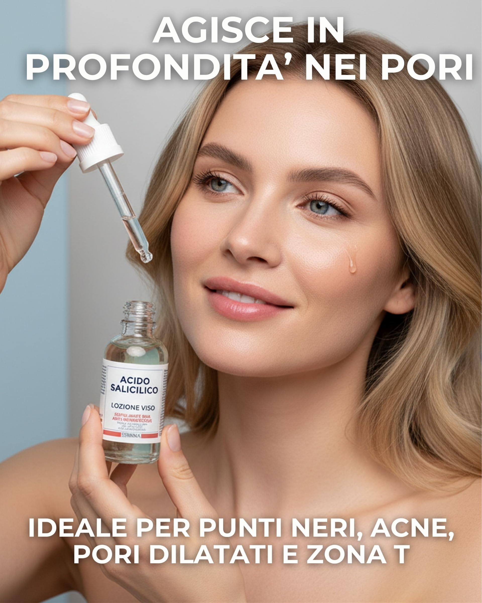 SERININA Acido Salicilico Viso - Salycilic Acid Peeling Viso Siero Esfoliante - per Acne, Brufoli, Pori Dilatati e Punti Neri - Scrub Peeling Chimico - Made in ITALY
