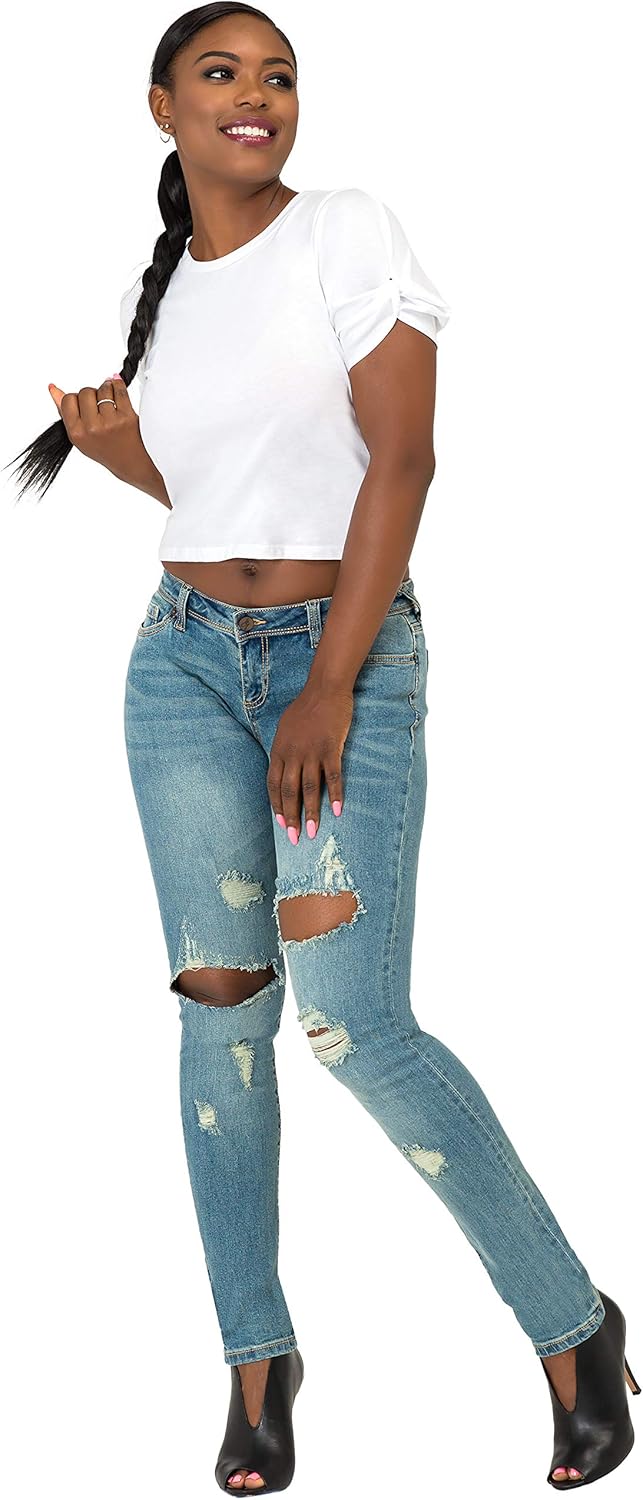 Poetic Justice Tall Women's Curvy Fit Vintage Wash Blue Distressed Midrise Jeans