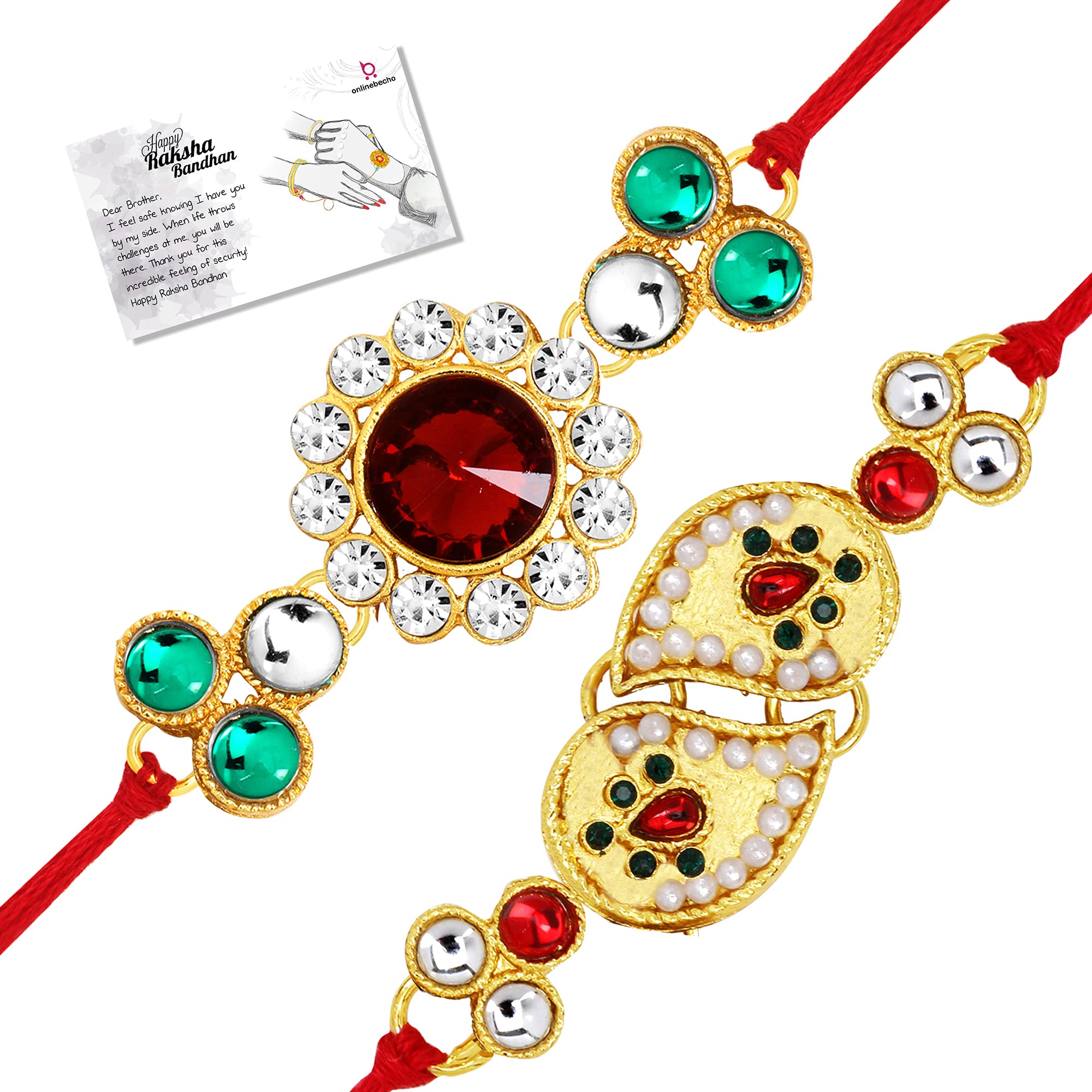 LIVE EVIL Gold plated Stone Work Rakhi for Brother Sister with Raksha Bandhan Greeting Card having Traditional Ethnic Unique Design Specially Pack of 2 (B08CJ2YWNV) Amazon Price History, Amazon Price Tracker