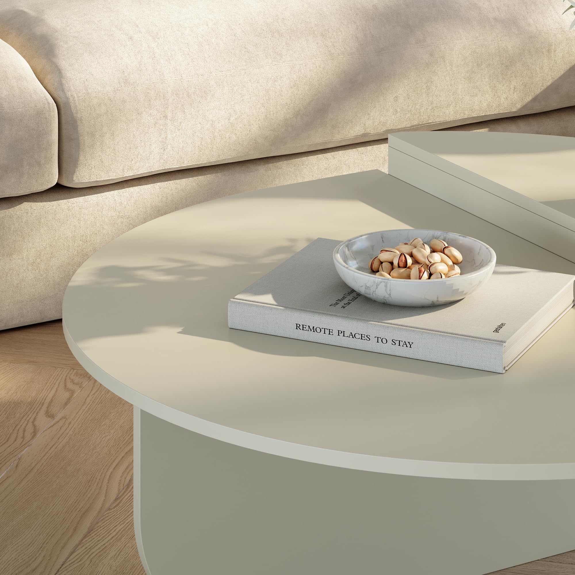 [en.casa] Tavolino da Caffé con 2 Piani Semicircolari di Diverse Misure e Altezze Tavolo Basso Centrale da Salotto per Soggiorno Sala 90 x 90 x 35 cm - Color Sabbia