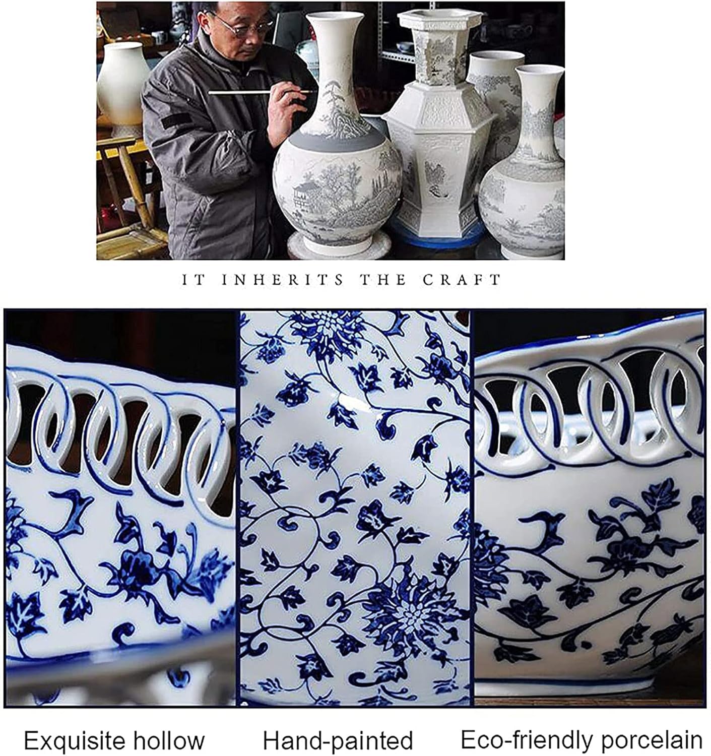 Ceramiczne miski do sałatek, zupy i przekąsek - duża miska na owoce w stylu chińskim, 31,5 x 11 cm (12 x 4 cale), trwałe naczynie do użytku domowego w kuchni