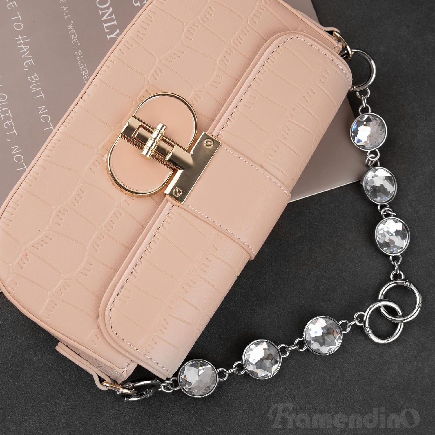 Framendino, 2 Pack Crystal Purse Strap Extender Rhinestone Handbag Handle Shoulder Chains Extension Short Chain Straps for Cross Body Bag (Silver) - Image 3