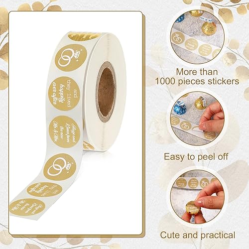 Miniatura 5 de Laumoi 1000 calcomanías de boda con texto en inglés Hugs and Kisses from The New Mr and Mrs, etiquetas de gotas de chocolate, calcomanías de