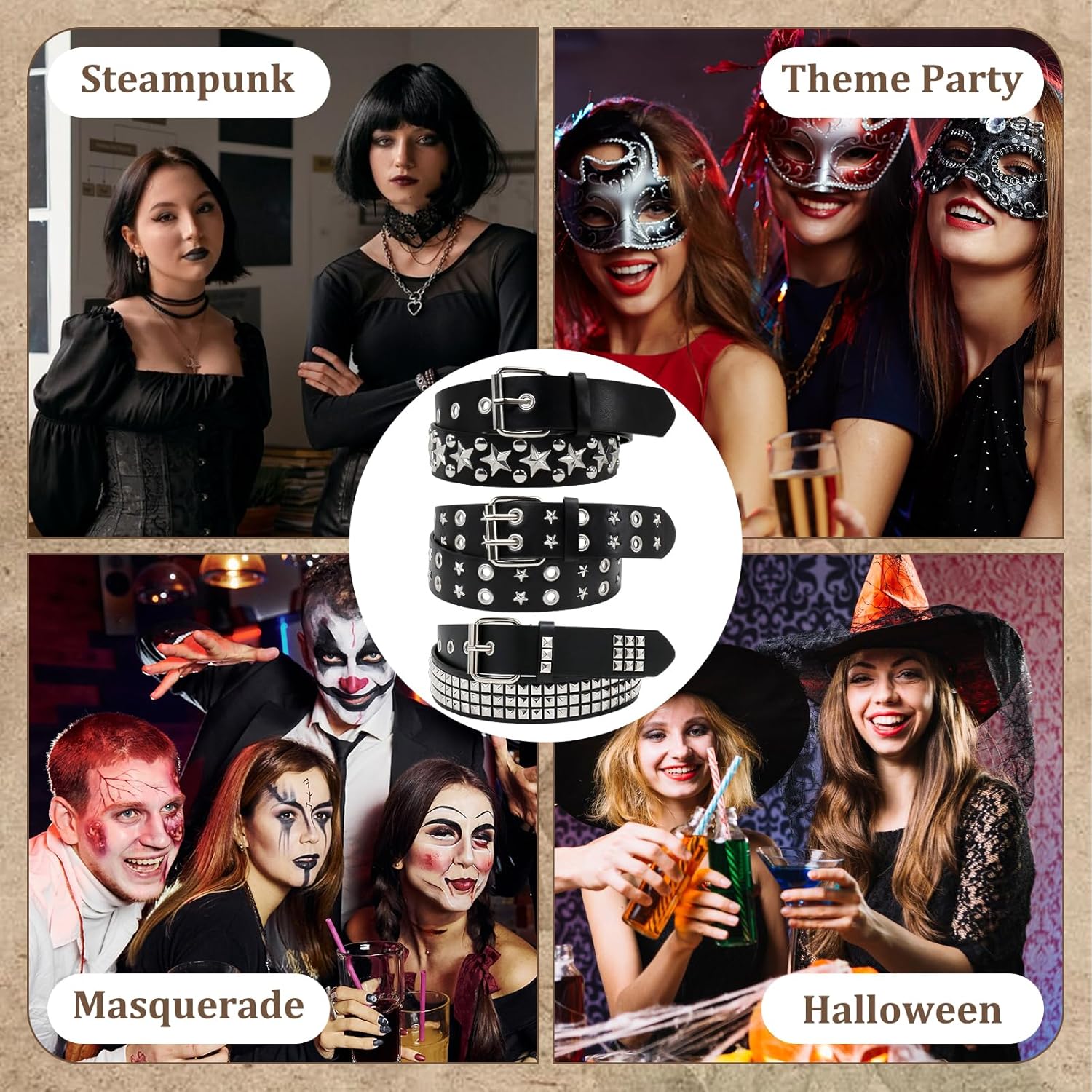 3Pcs Black Studded Belt Set Y2K Star Belt Gothic Punk Rock Belts with Metal Pyramid Grommets for Women & Men - Image 6