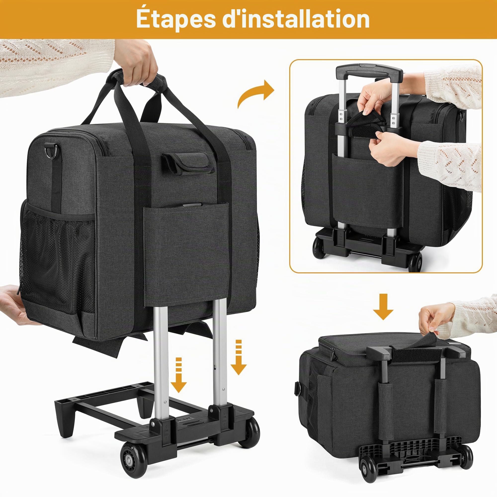 Trunab Sac à roulettes pour Enseignant avec Fond Rembourré et Chariot Amovible, Sac pour Enseignants avec Poches Rembourrées pour Garder Ordinateur Portable de 15,6"
