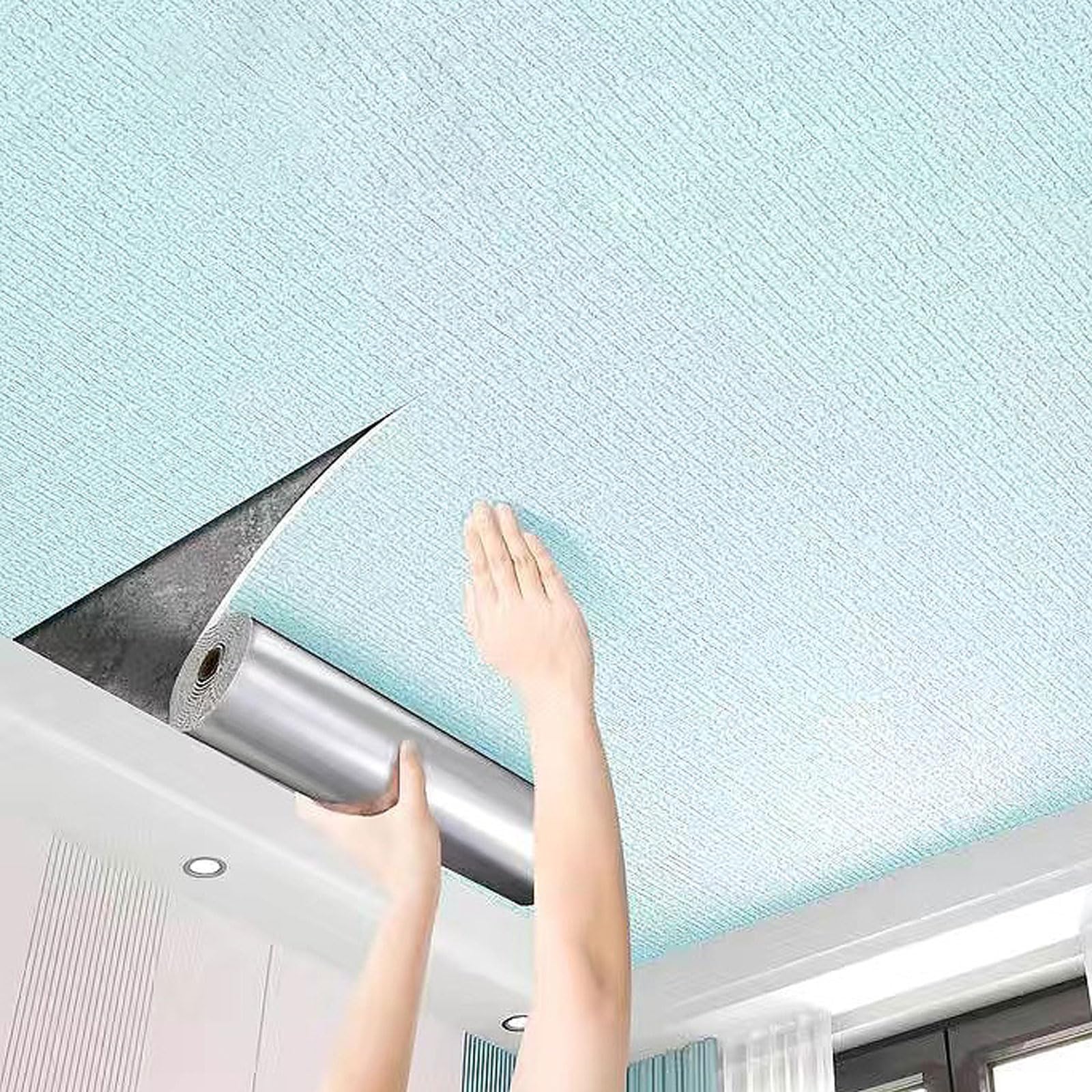 Dekoracyjne sufity bez płytek, samoprzylepne płytki sufitowe z PCV, polistyrenowe płyty, panele, swobodnie montowane, do sypialni, kuchni, sufitu salonu Home Decor(Blue,0.5 * 20m)