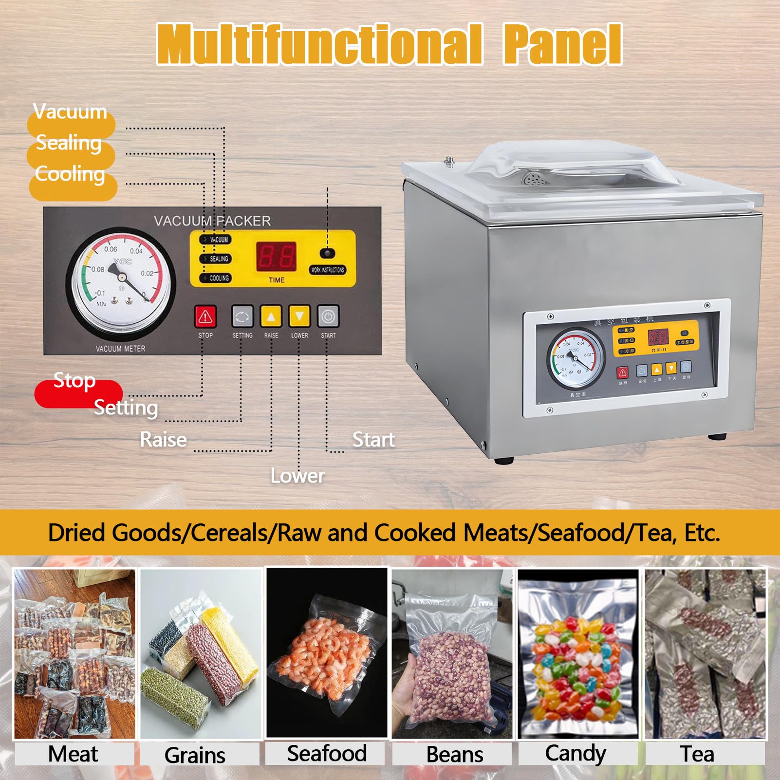 Envasadora Al VacíO, MáQuina De VacíO De Mesa, MáQuina De VacíO Profesional, MáQuina De Envasado Al VacíO, para Alimentos HúMedos, Carnes Y Adobos