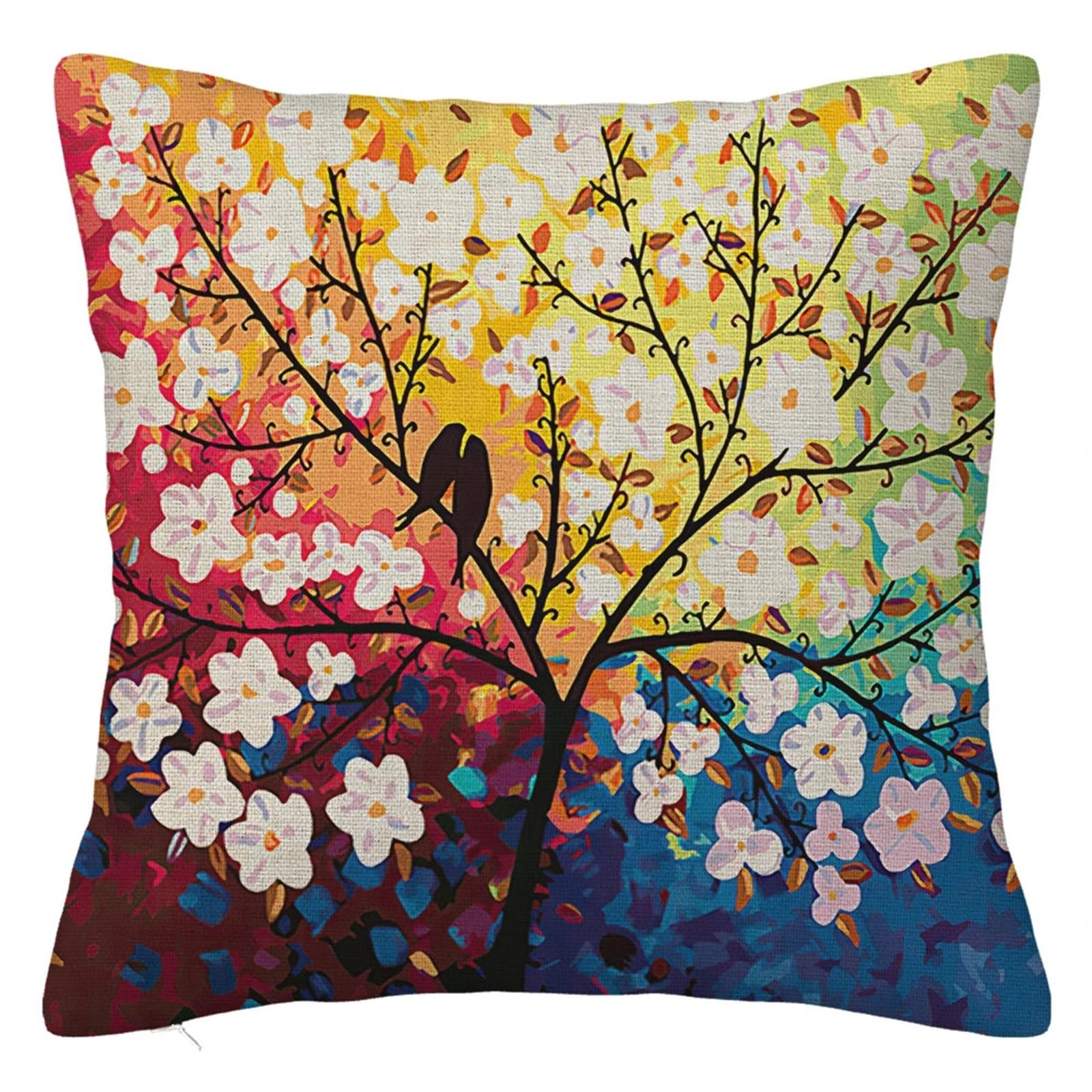 SHBHWS Branch Bird Flower Linen Pillowcase Sofa Cushion Cover Home Decoration 40x40 50x50 60x60 45x45 For Living Room Sofa(Color 23,450mm*450mm)