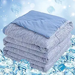 CHOSHOME Edredom refrescante, manta refrescante para quem tem sono quente, fibra refrescante Q-Max 0,45 Arc-Chill, manta de verão fresca, macia, fina e respirável para cama ou sofá, Azul, 153 x 203cm