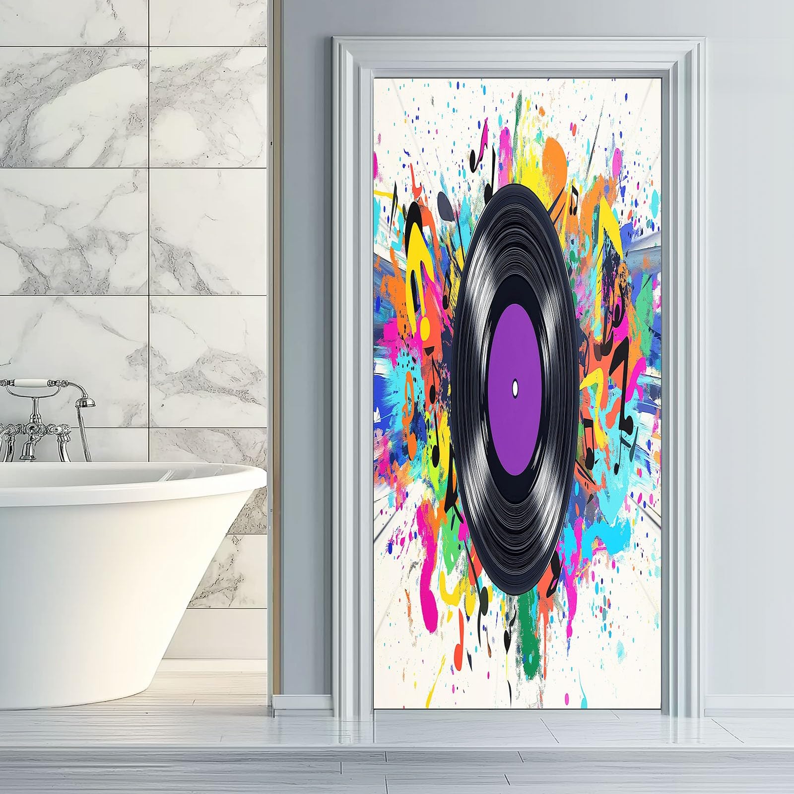 Naklejka na drzwi 3D, samoprzylepna, PCW, 90 x 200 cm, zdejmowana, czarna, wodoszczelna, do sypialni, kuchni, łazienki, biura, tapeta na drzwi - winylowa, muzyka, graffiti, motyw do wnętrz