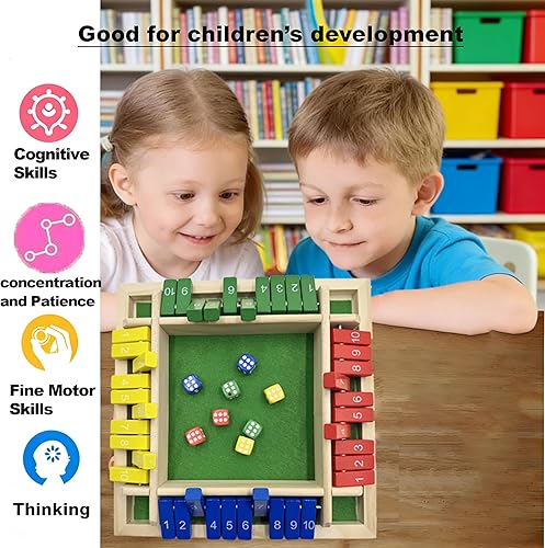 Miniatura 3 de Juego de dados Shut The Box, juego de mesa de madera para 2 a 4 jugadores, juegos de dados de madera mejorados 2026 para 2 a 4 jugadores, 8 dados