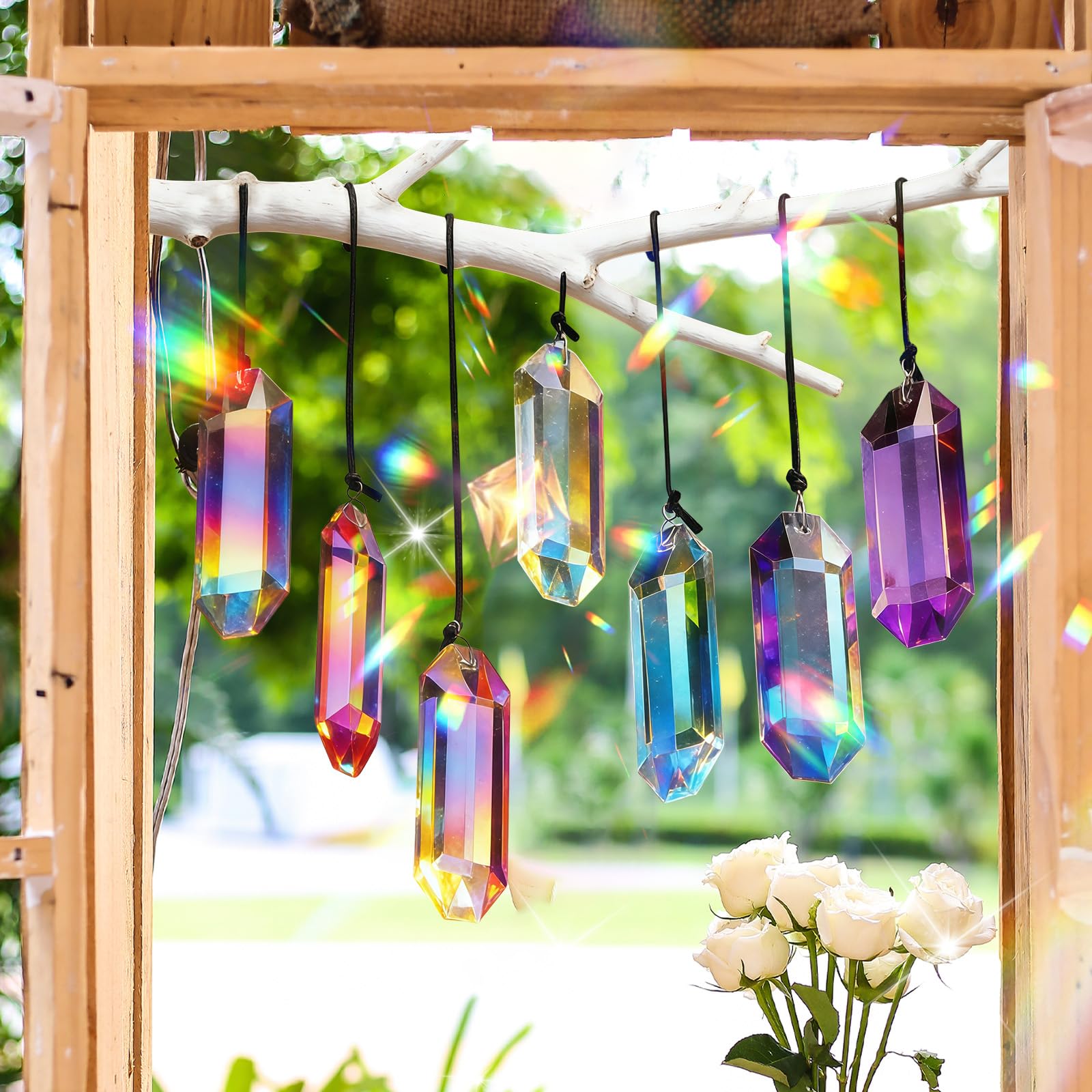 7 pièces Ensemble de Cristal Attrape-Soleil, Cristal de Verre de 76 mm à Suspendre, Prisme Suncatcher Arc-en-Ciel, décoration de fenêtre à Suspendre pour décoration de Balcon de