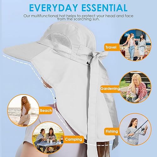 Miniatura 4 de Sombrero de sol para mujer, protección UV, plegable, impermeable, de ala ancha, con solapa para el cuello, para verano, playa, pesca, senderismo