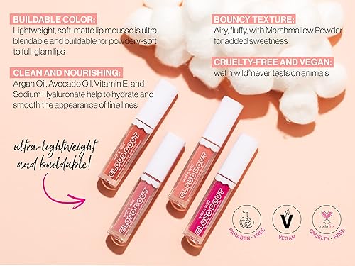 Miniatura 4 de wet n wild Lip Cream Cloud Pout Marshmallow - Lápiz labial líquido mate  Mousse de labios  Hot Pink Red Fluff You  Sabor malvavisco