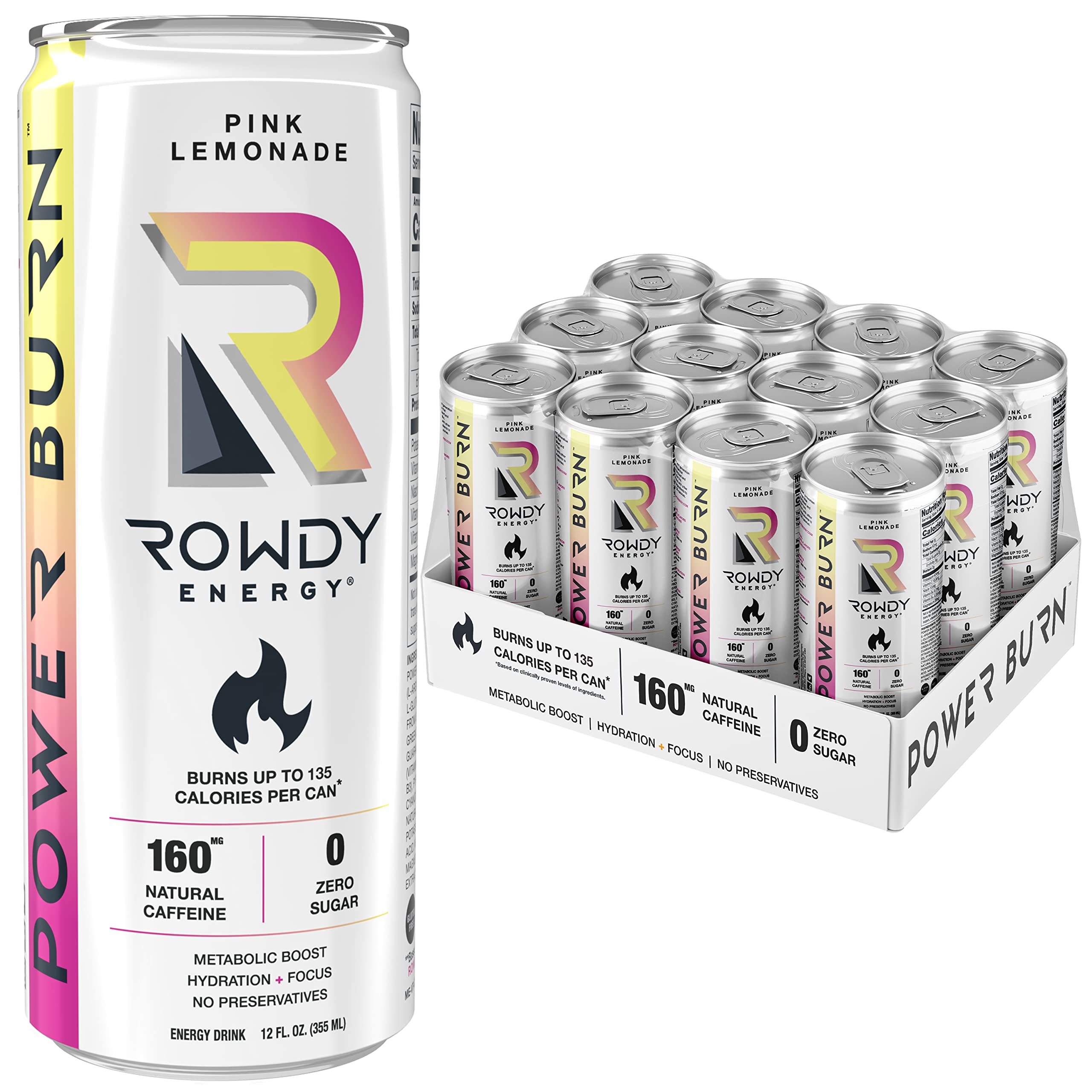 Buy Rowdy Energy Power Burn, Pink Lemonade Sugar Free Energy Drink, 12