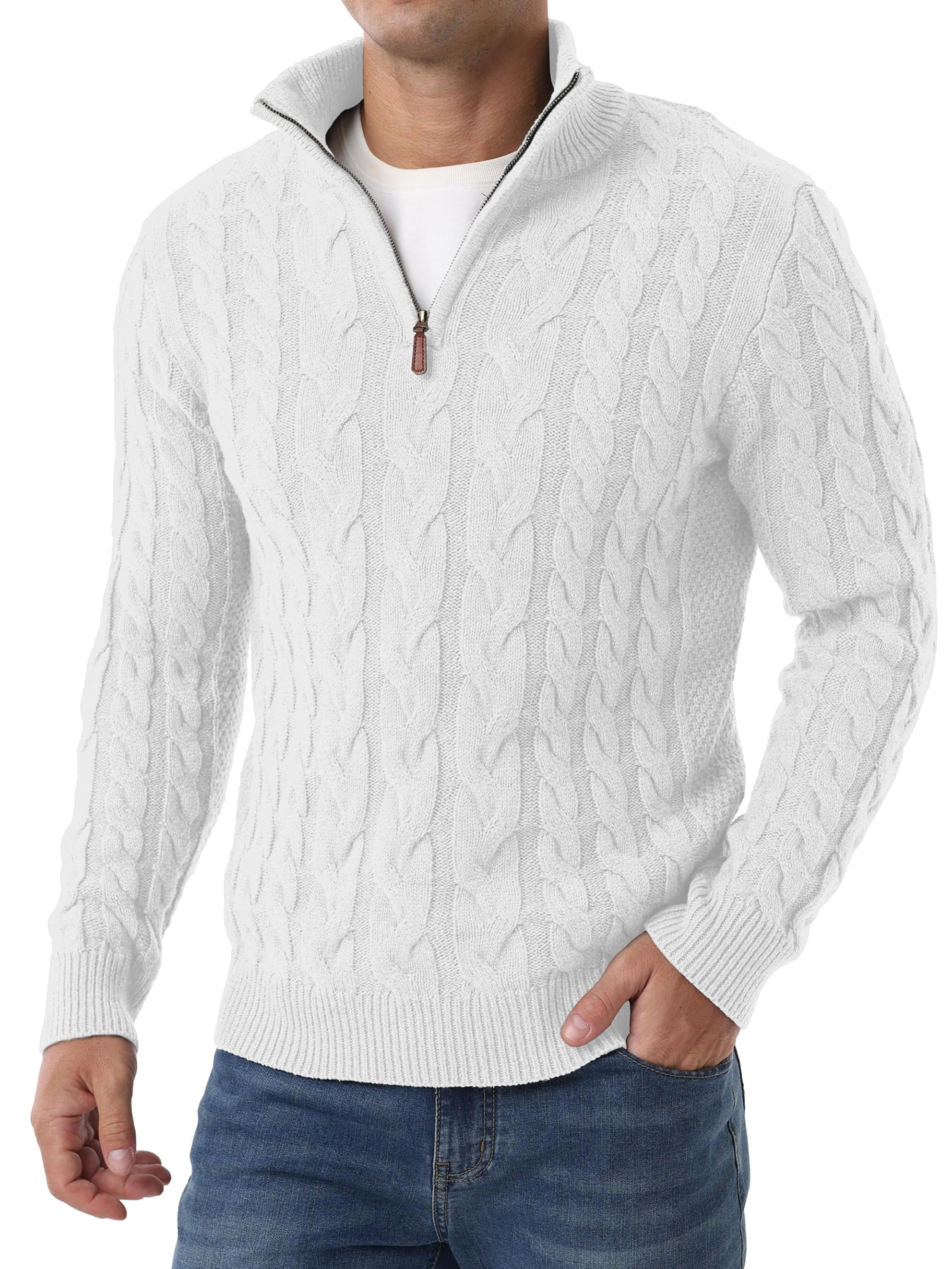 qixing Men's Knitted Jumper Troyer Chunky Knit Quarter Zip Stand Collar Pullover with Cable Knit Pattern Zip Regular Fit Jumper-picture-26